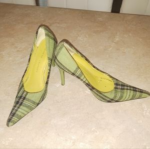 Vintage Chinese Laundry Green Plaid Pointy Toe Heels